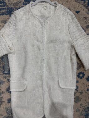 Max Studio Cream Bouclé Open-Front Long Blazer